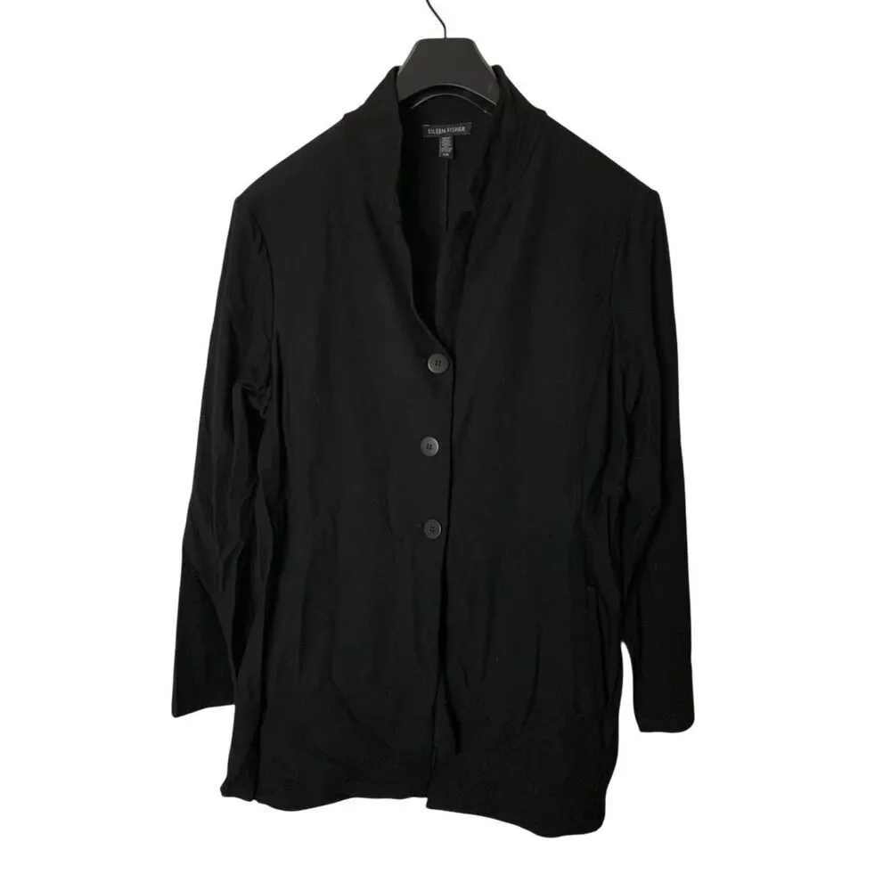 Eileen Fisher cardigan button front jacket black women's size large - Picture 1 of 4